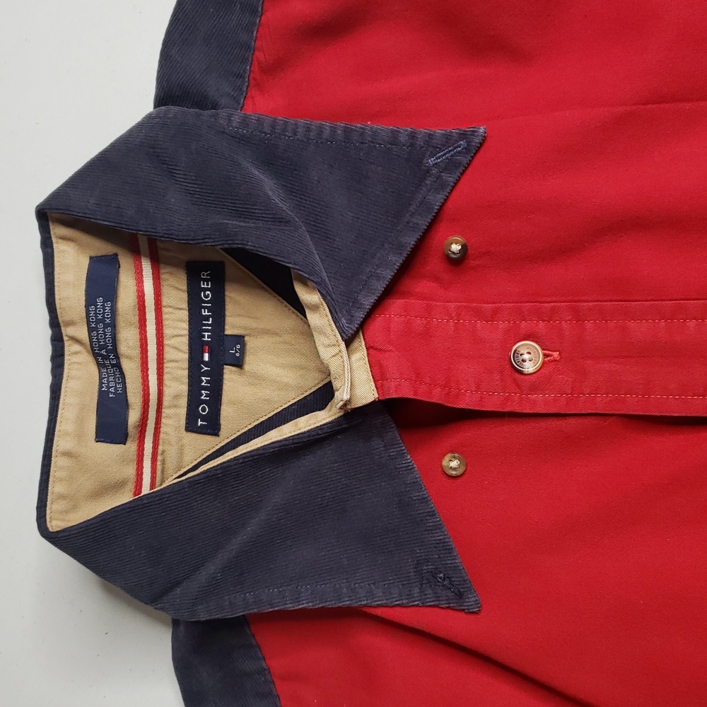 Vintage Tommy Hilfiger Cotton Wool Corduroy Colorblock Button Shirt Size L 90s - Picture 12 of 16